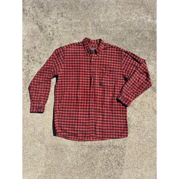 Vtg Land's End Shirt Men Size Large Red Plaid Cotton Long Sleeve Button Down - Picture 1 of 4